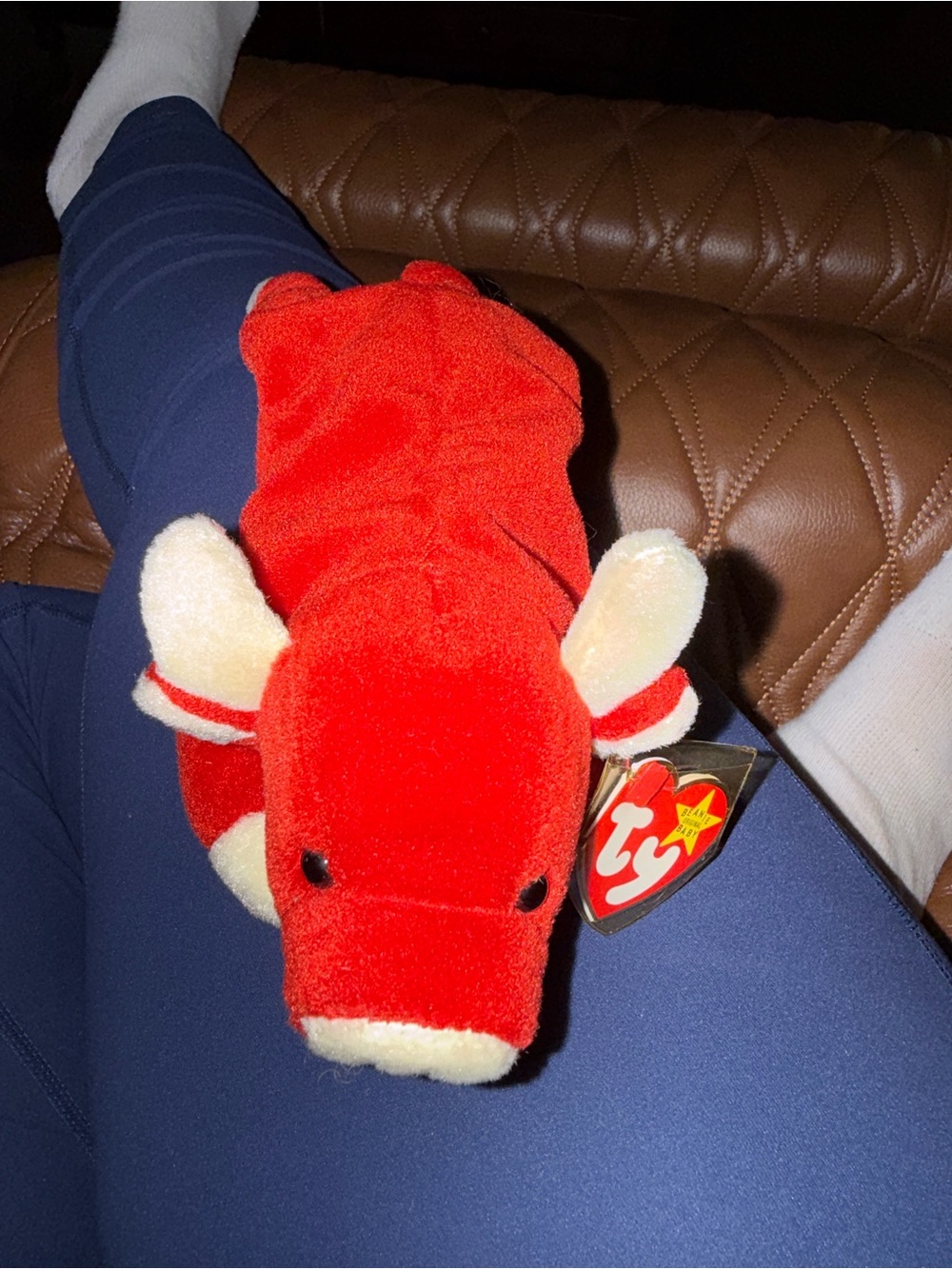 Vintage Ty Beanie Baby Snort the Bull 1995 PVC Pellets w/ Tags Red Bull Plush
